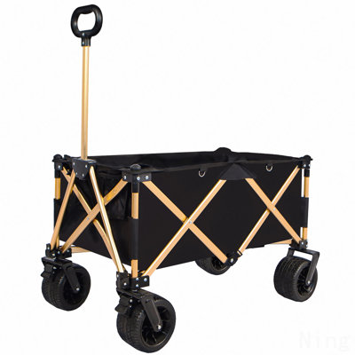 Chariot pliant en alliage d'aluminium, chariot de plage utilitaire robuste pour le sable avec de grandes roues, poignée réglable et porte-boissons pour le magasinage, le camping, le jardin et l'extérieur