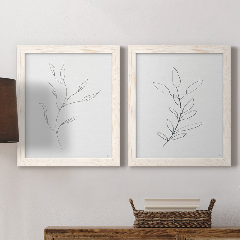 «Botanical Gesture I», reproduction de dessin, H 20 po x l 17 po x P 1 po, Pas de tapis, Toile blanche encadrée