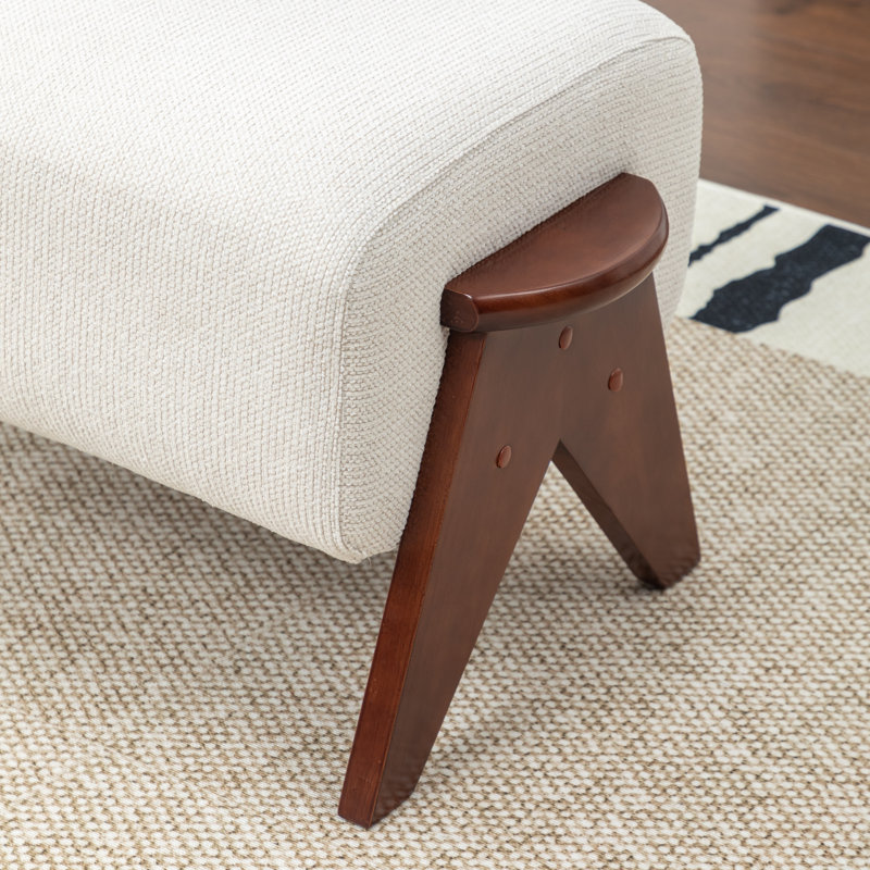Karsen Upholstered Bench with Solid Wood Leg, Beige
