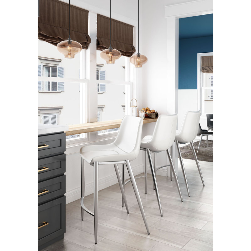Tabouret de comptoir 25,8 po , Chrome chrome, Blanc