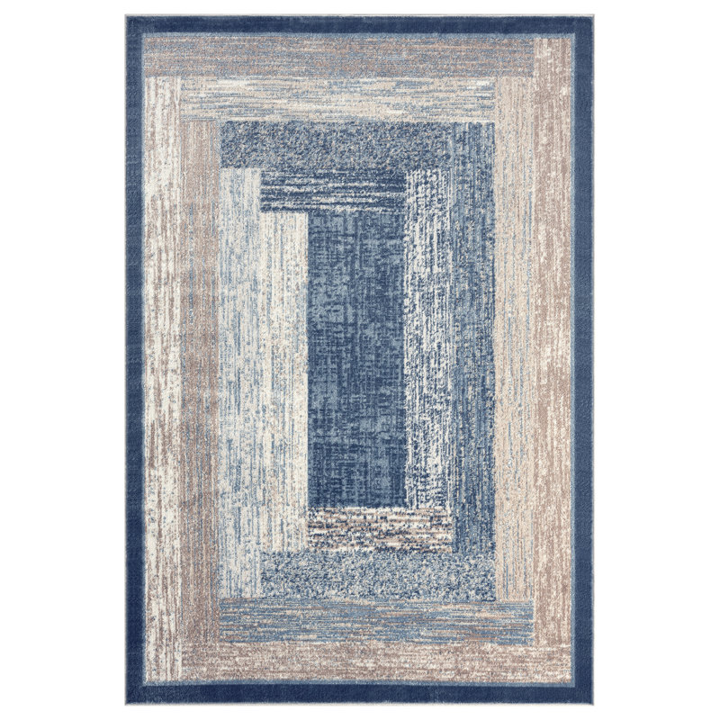 Tapis géométrique contemporain bleu / ivoire Royalty Vega, 5 pi 2 po x 7 pi 2 po, Rectangle 5 pi 2 po x 7 pi 2 po