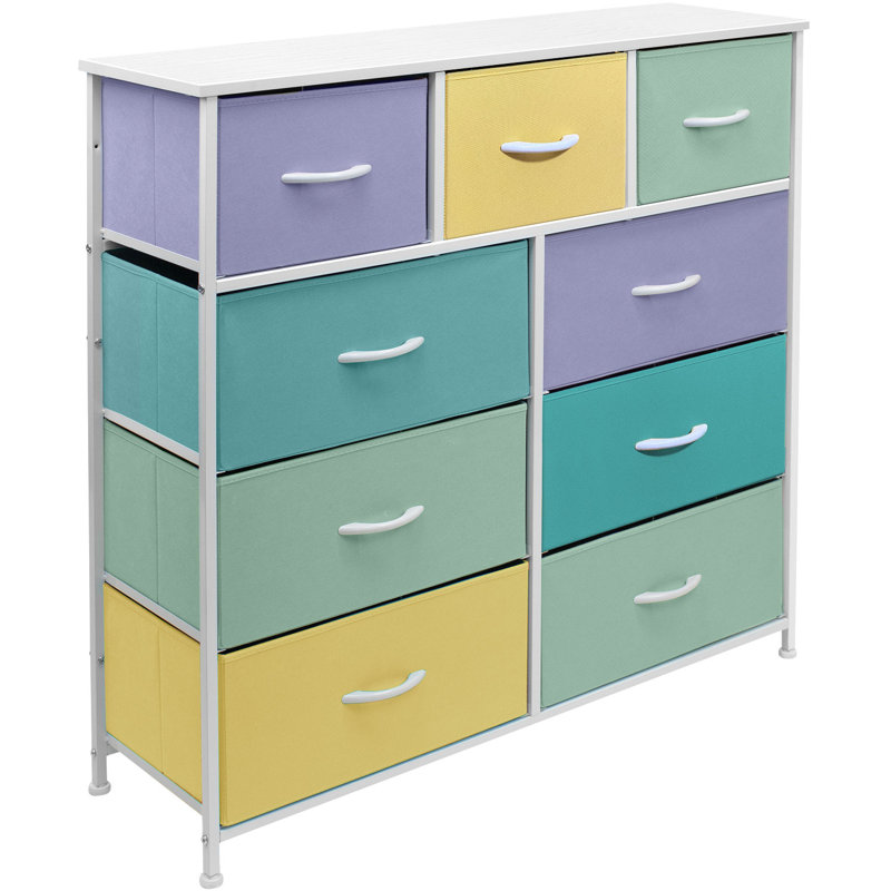 Commode double 9 tiroirs 39,5 po Martensdale, Mauve, jaune et vert