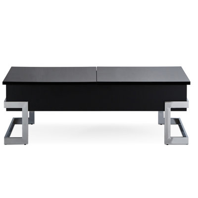 Table basse élégante avec fonction de levage et boîte de rangement noire lustrée