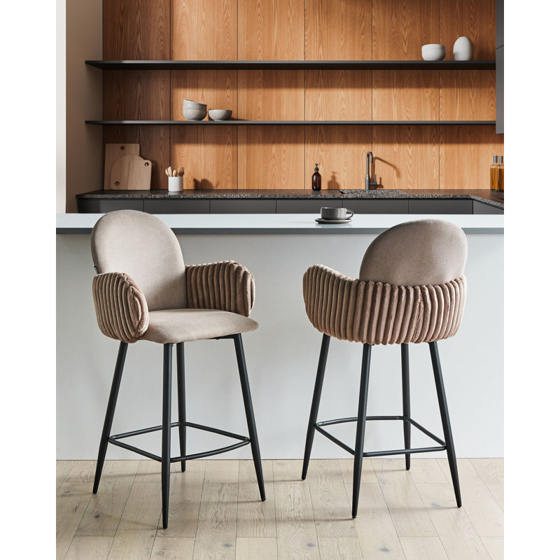Set of 2 Bar Chairs AMITY Fabric, Taupe