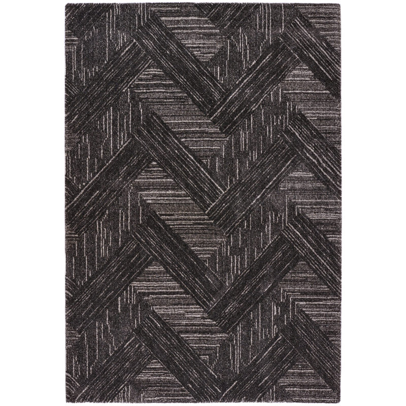 Tapis gris anthracite / gris / ivoire / crème tissé à la machine Burksiii, Rectangle 6 pi 7 po x 9 pi 6 po