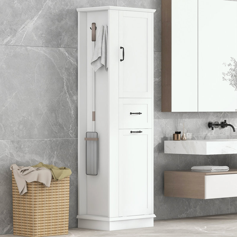 Storage Cabinet with Tilt-Out Compartment and Adjustable Shelves, White