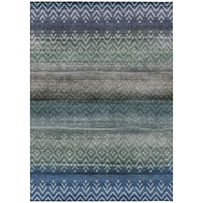 Machine Washable Indoor/Outdoor Xhevrie Blue Rug