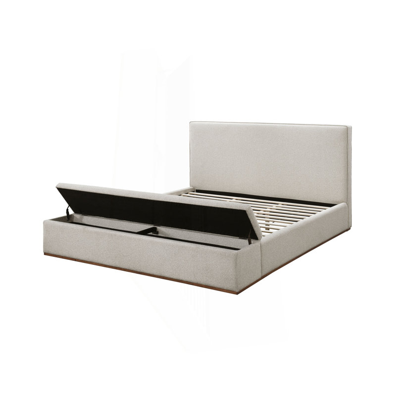 Lit en lin beige avec rangement Boxter, Grand lit