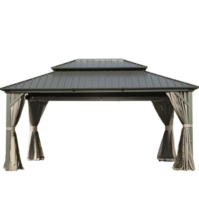 12X16 Ft Gazebo For Outdoor Living Space - Aluminum Metal With Galvanized Steel Roof, Great Deck, Lawn 12' X 16' Gazebo, Aluminum, Steel, Double Roof Backyard And Deck