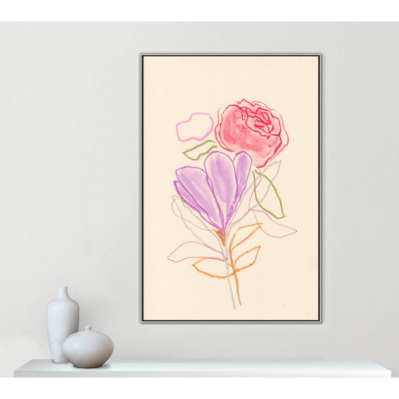 «Simple Floral III» par Bea Dina, Toile argentée avec cadre flottant, Pas de tapis, H 61,5 po x l 41,5 po x P 2 po