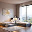 L-shaped Platform Bed With Storage Cabinets, Desk, Trundle And Led Light-1899646534