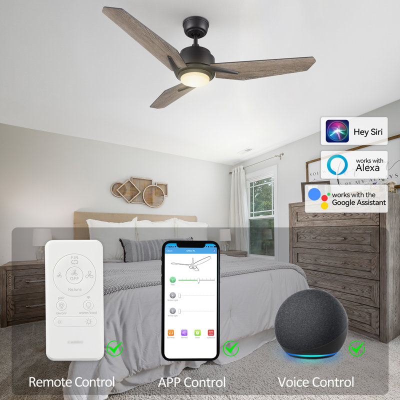 3 - Blade LED Smart Ceiling Fan with Light, 48" H x 5.8" W x 20.8" L, Gray Oak