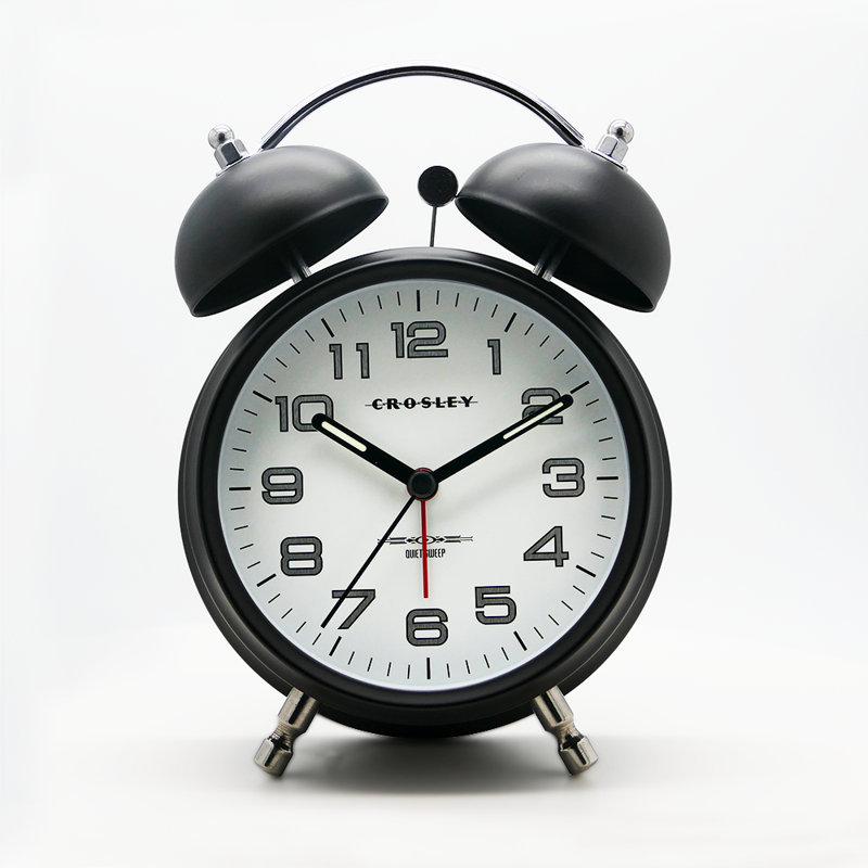 Black Metal Twin Bell Analog Alarm Clock with Quiet Sweep Movement