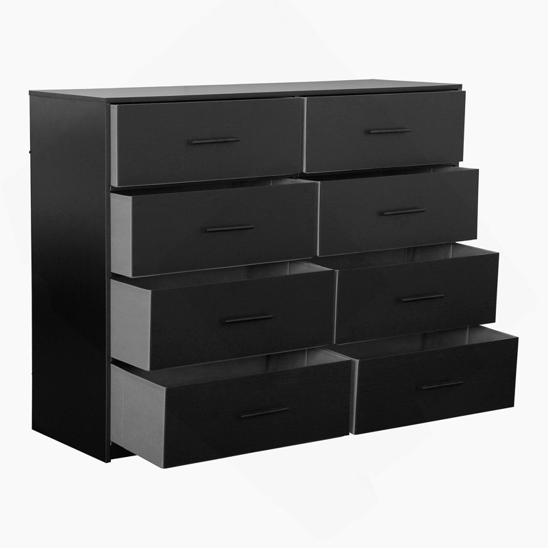 Commode 8 tiroirs avec tiroirs en tissu, Noir