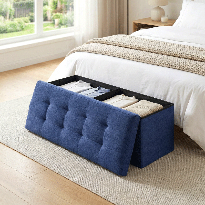 Repose-pieds de 43 po avec rangement, banc de rangement en lin et coton, repose-pieds moderne pour le salon, vestibule de chambre à coucher