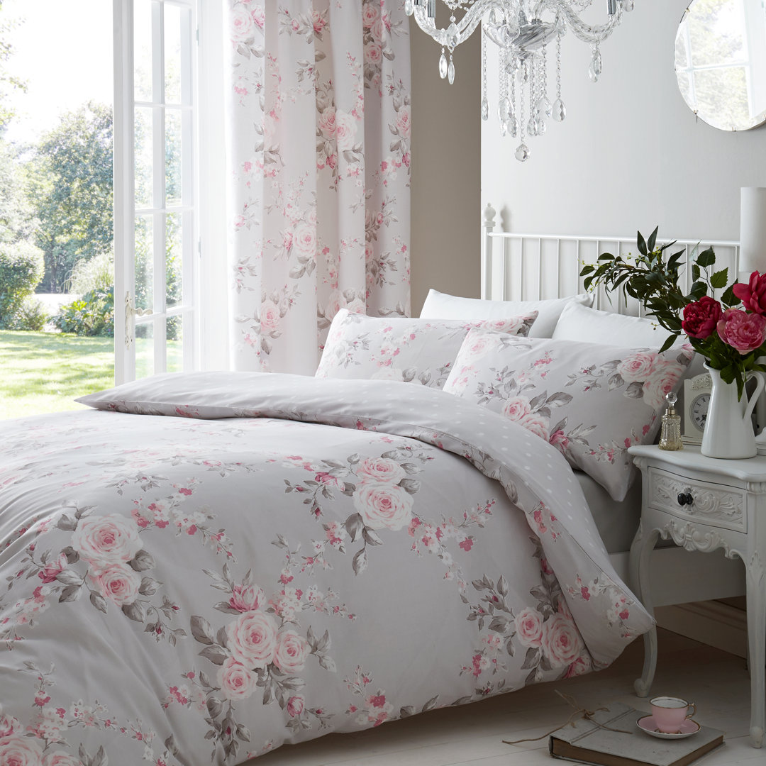Catherine Lansfield Grey Canterbury Floral Reversible Duvet Cover Set - Super King - Image 2