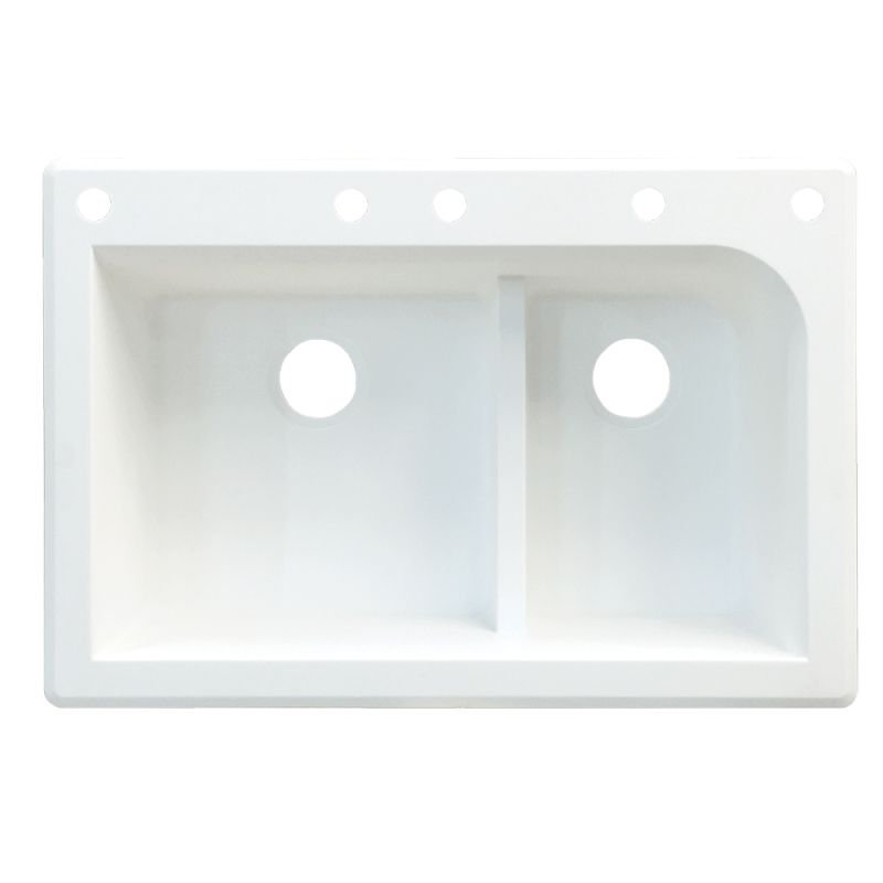Radius 33'' L Double Bowl Granite Kitchen Sink, White, 5 hole