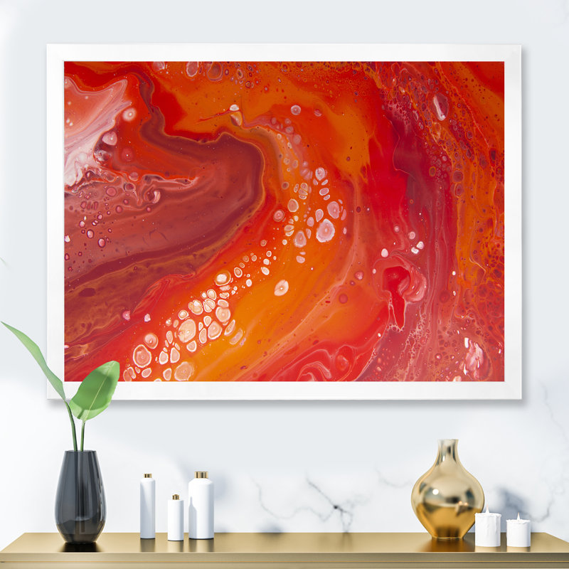 Vibrant Red Marble Landscape - peinture sur toile, H 34 po x l 44 po, Cadre photo blanc