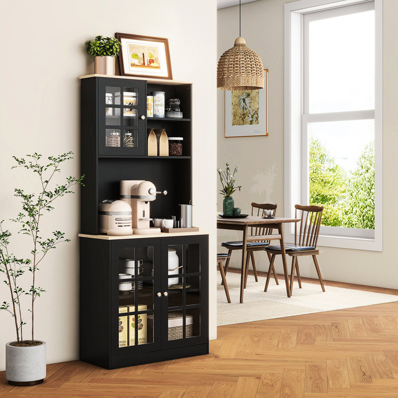 Armoire de rangement autoportante 72 po, noire, avec grand comptoir, tablettes réglables, autoportante, pièce