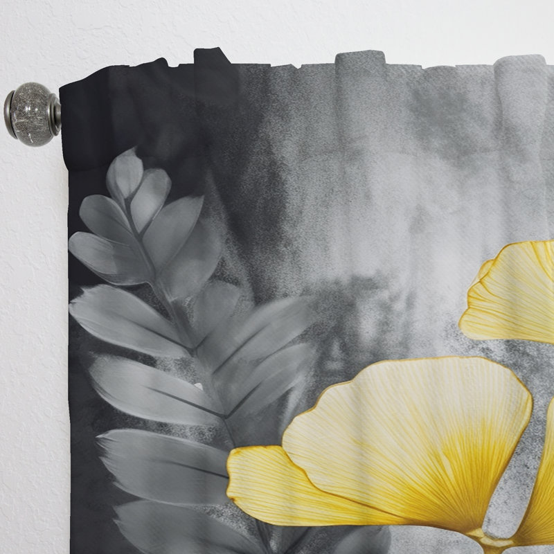 Cetinka - Œuvre de palmier tropical Ginkgo V - rideau en velours traditionnel - obscurcissant - 1 panneau, L 52 po x L 63 po