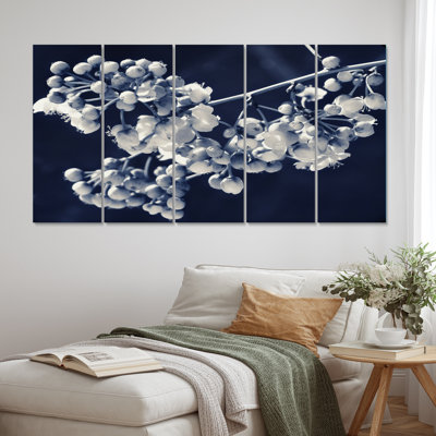 «Wild Berries», photographie botanique rétro bleue - impression d'art mural fleurs - 5 panneaux égaux