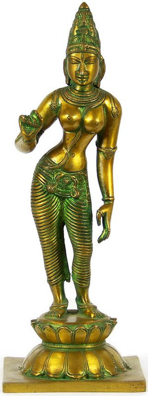 11" Devi Parvati Brass Statue – Handmade Indian Hindu Goddess Sculpture for Home Temple & Spiritual Décor