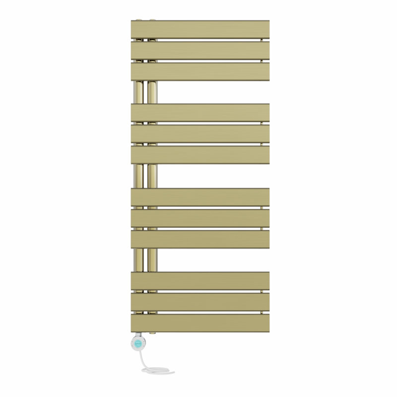 Rinya Designer Towel Rail Heated Towel Rails, Brushed Brass, 112.6cm H x 50cm W x 6.7cm D