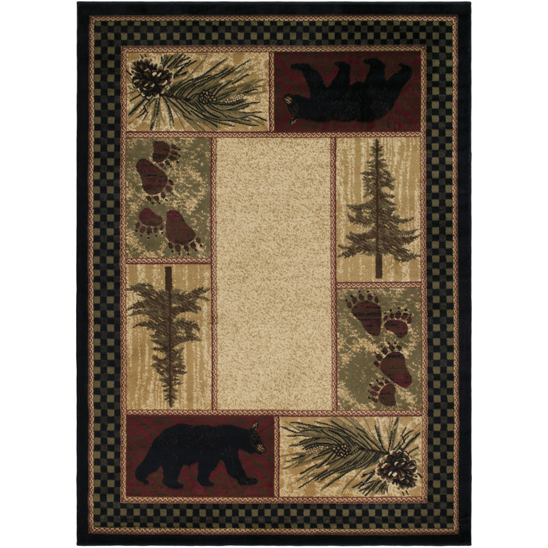 Tapis géométrique beige / noir Seagle, Rectangle 9 pi 2 po x 12 pi 6 po