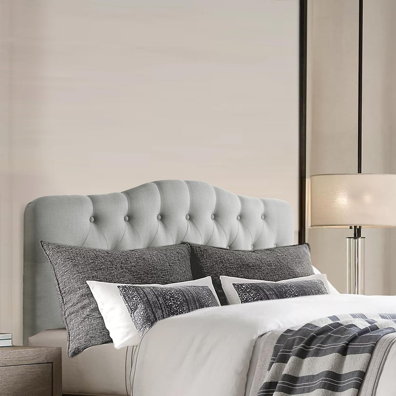 Linen Upholstered Headboard-Modern-Adjustable Height-Button Tufting, Gray, King