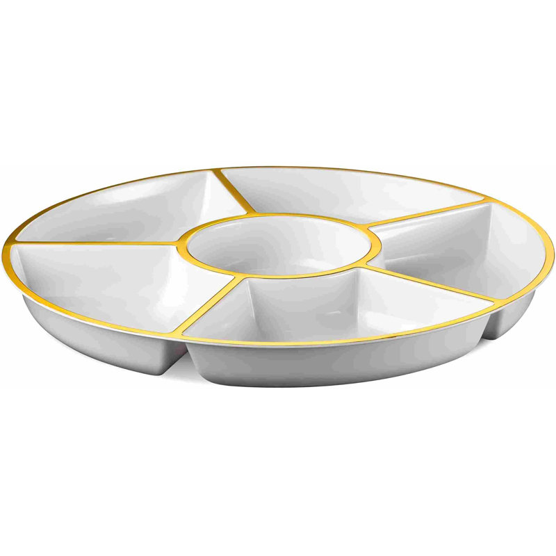 6 plateaux de service modulaires ronds en plastique (2, blanc et or)