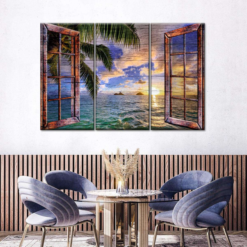 «Beach Sunsets And Sunrises», ensemble de 3 pièces sur châssis, H 24 po x l 38 po x P 1,25 po