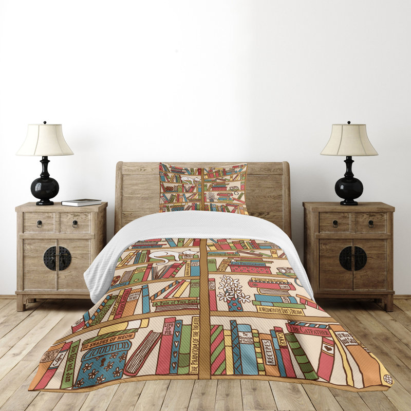 Colorful Cartoon Book Print Twin Bedspread Set
