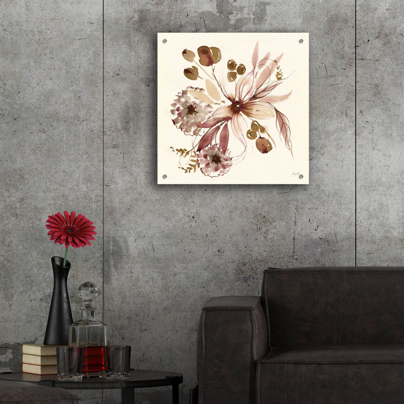 Art mural en verre sépia floral par Kristy riz, H 24 po x l 24 po x P 0,2 po