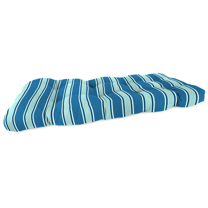 Sunbrella 44" x 18" Contoured Outdoor Wicker Bench Cushion, Sanders Stripe Puff