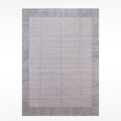 Original Hand Knotted Traditional Pattern Gray Wool and Cotton Rug