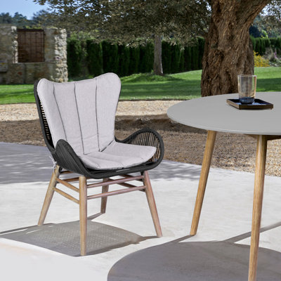 Chaise d'extérieur Mateo, bois d'eucalyptus clair et corde gris anthracite