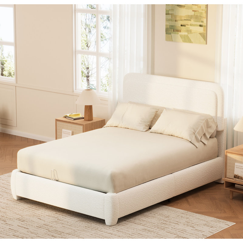 Structure de lit double Boucle avec tête de lit courbée à hauteur réglable, lit plateforme élégant et moderne, pas de sommier tapissier nécessaire