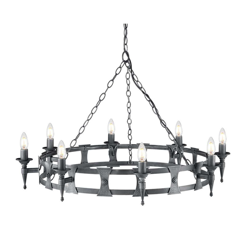 Voight 8 - Light Waggon Wheel Chandelier, Black/Silver