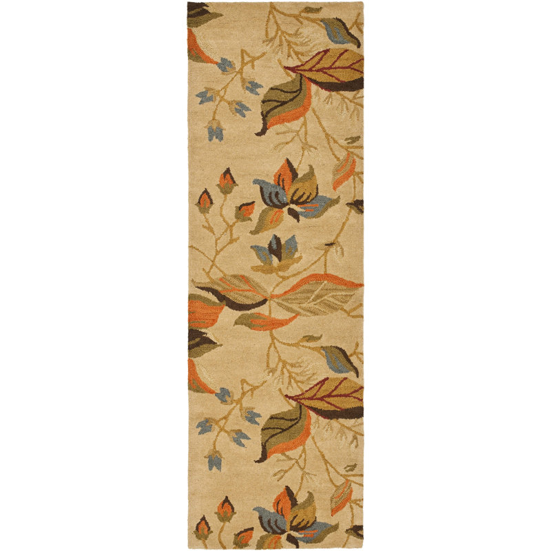 Emrick Blossom Hand Hooked Wool/Cotton/Latex Floral Rug in Beige, Runner 2'3" x 11'