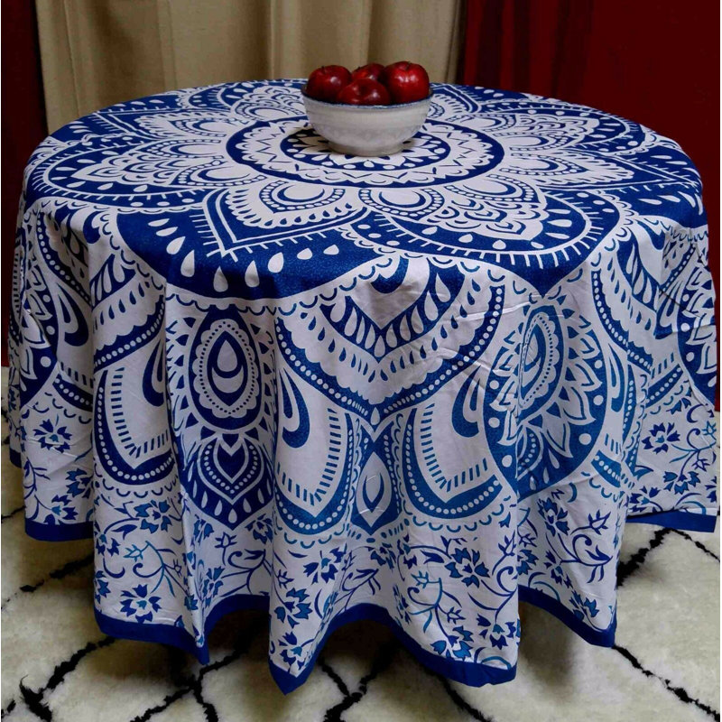Norazn 100% Cotton Blooming Tablecloth, Blue
