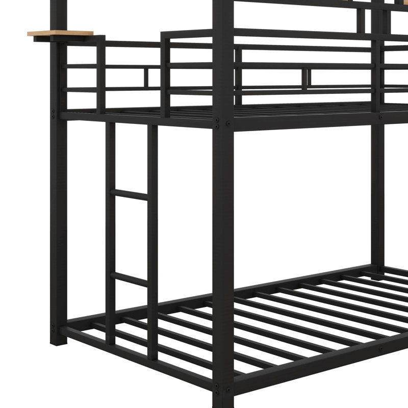 Reesa Kids Twin Over Twin Bunk Bed, Black/Red