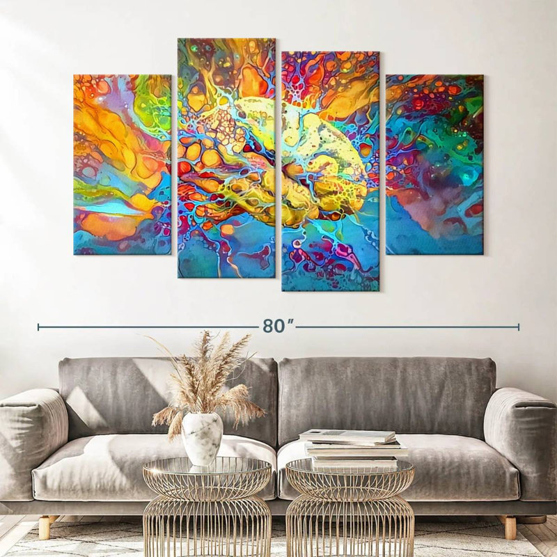 Abstract Brain On Canvas 4 Pieces Set, 42" H x 68" W x 1.25" D