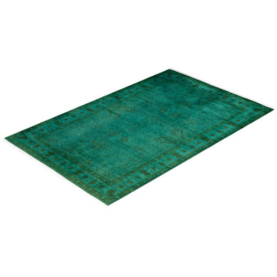 Overdyed Hand-Knotted Wool Modern-Contemporary Green Area Rug 4' 7" x 7' 2"