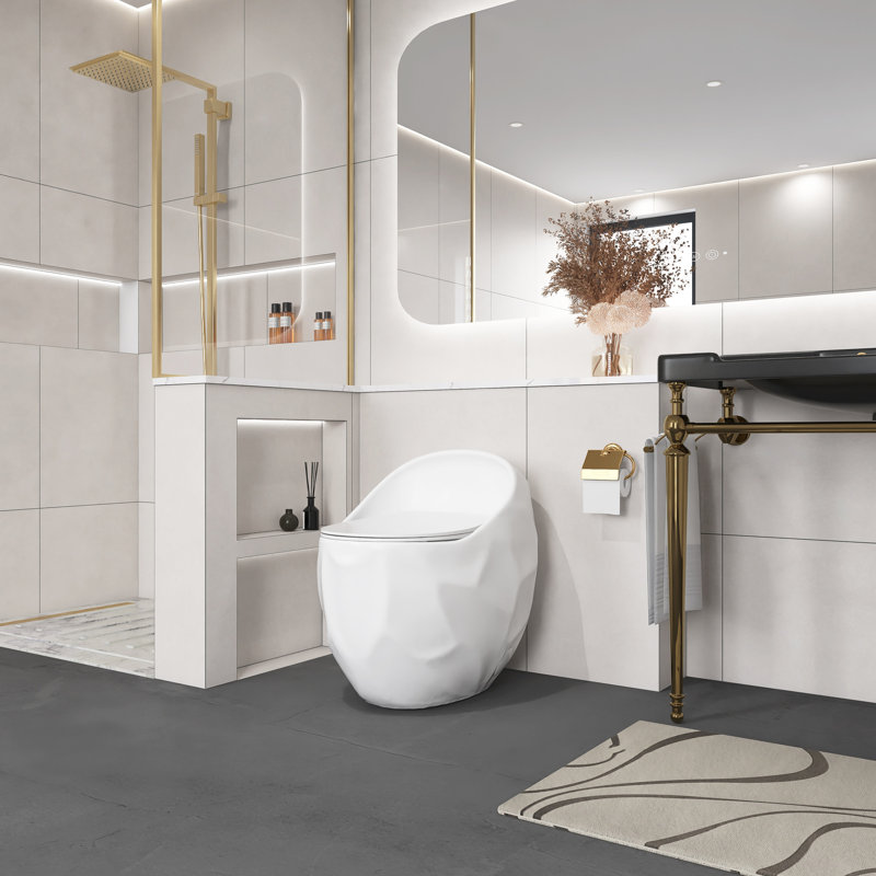 Single Flush 1.28 Glossy White Egg Shape One Toilet - Unique Design For Functional Bathrooms, Quick-Release Seat, Feature, Seamless Cleanliness, Water, Comfortable Standard Height, Quiet Flushing