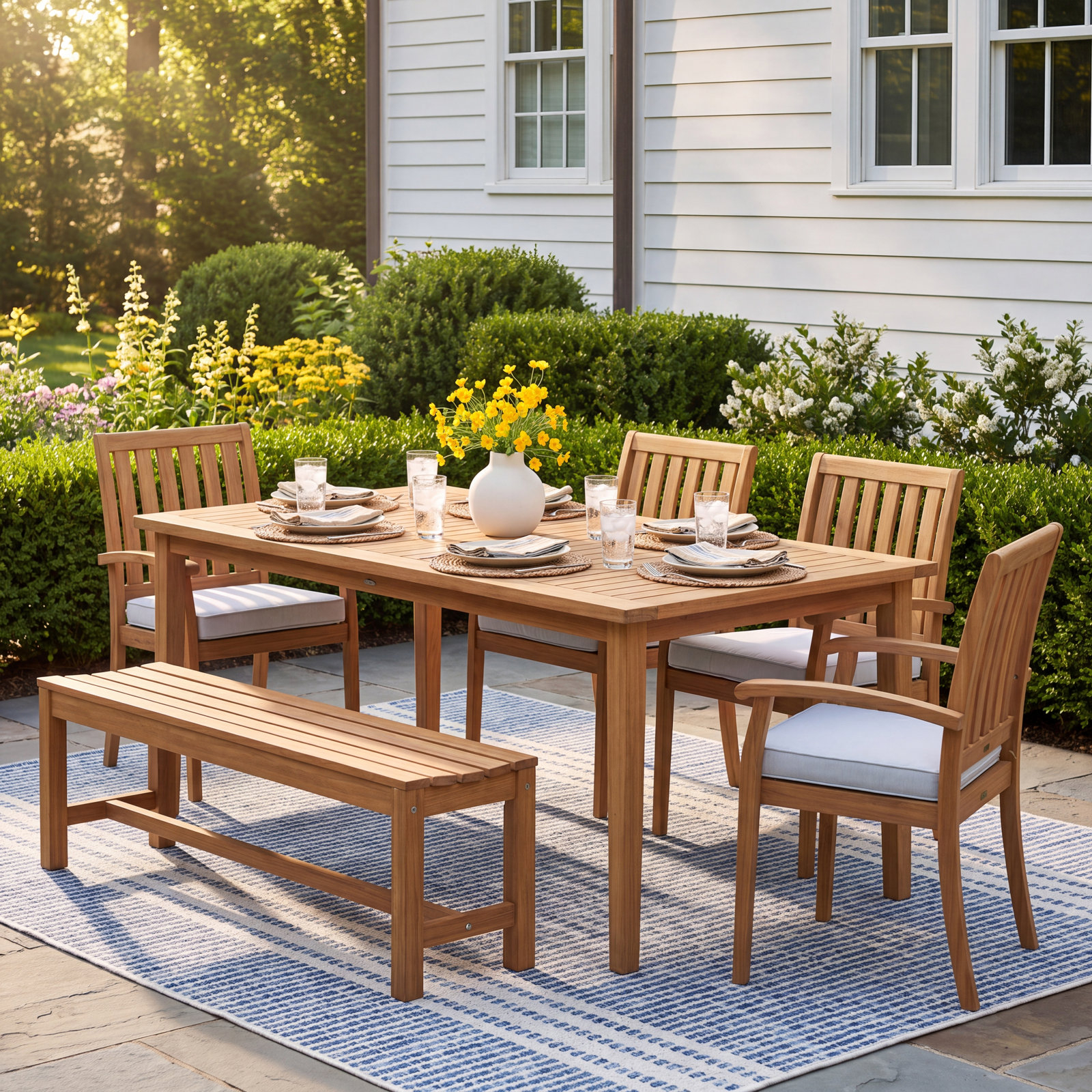 Kinsler 76" Eucalyptus Patio Dining Set