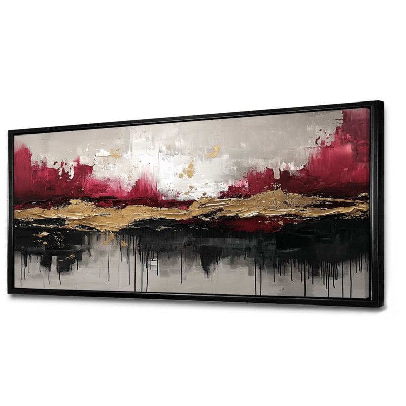 Nowshin Expressionism of Gold Pink Dark Fusion II - Neo-Expressionism Wall Art, H 28 po x l 60 po, Cadre flottant