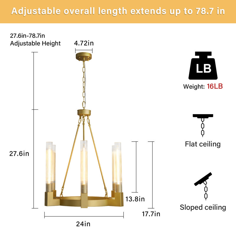 Jeitt 6 - Light Wagon Wheel Round Kitchen Island Gold Chandelier, Brass