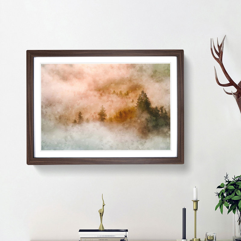Misty Forest - Picture Frame Painting Print, 33cm H x 45cm W x 2cm D, Walnut Framed