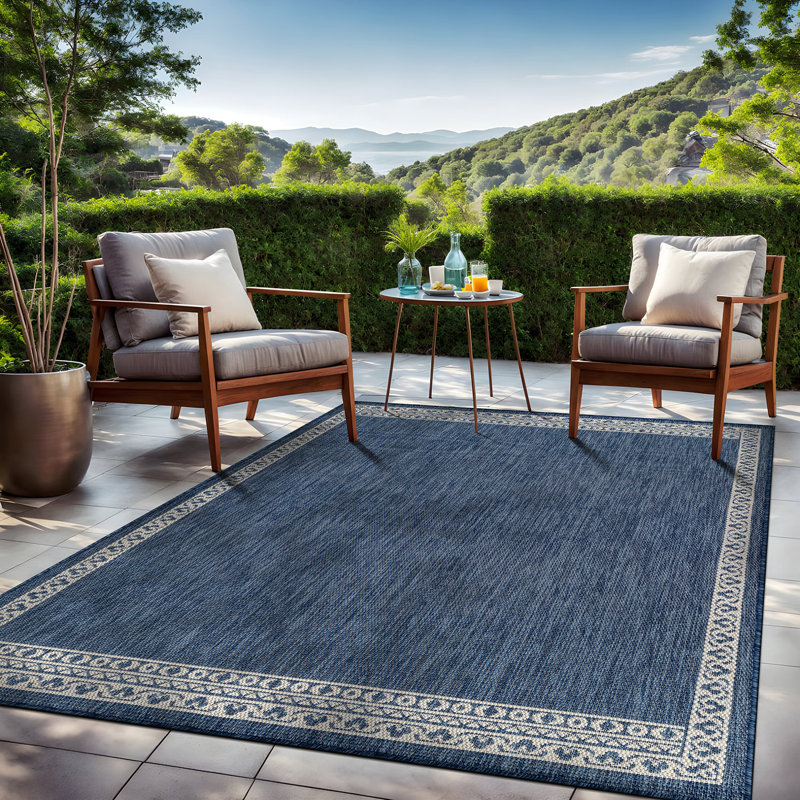 Tapis géométrique intérieur / extérieur, Blue, Rectangle 8' x 10'