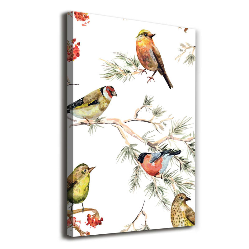 Birds And Conifers - Wrapped Canvas Print